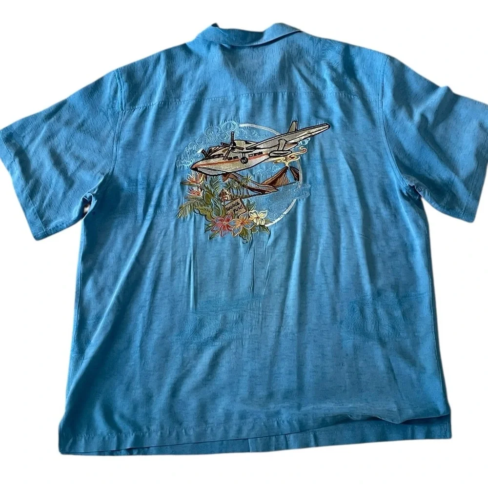 Vintage Pacific Beach 100% Silk Clipper Embroidered Button Down Shirt Size XL - Picture 6 of 11